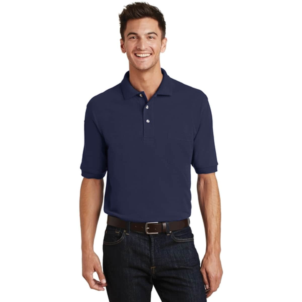 Port Authority Heavyweight Cotton Pique Polo with Pocket in Navy